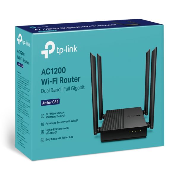 TP-Link Archer C64 draadloze router Gigabit Ethernet Dual-band (2.4 GHz / 5 GHz) Zwart (ARCHER C64)