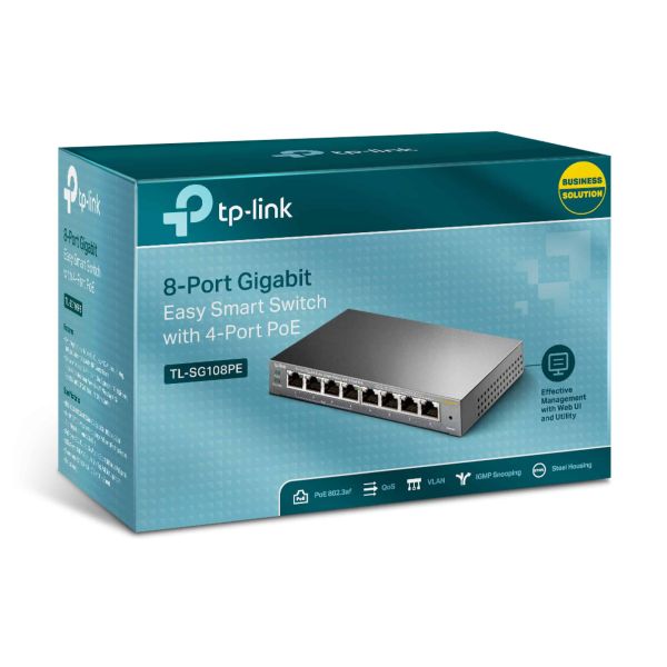 TP-Link TL-SG108PE Managed L2 Gigabit Ethernet (10/100/1000) Power over Ethernet (PoE) Zwart (TL-SG108PE)