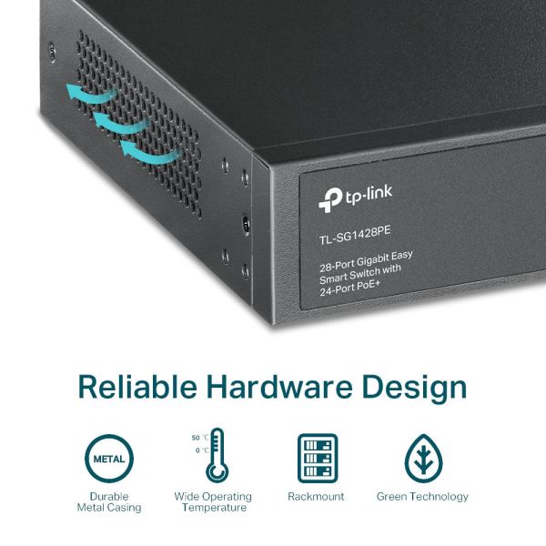 TP-Link TL-SG1428PE netwerk-switch Managed L2 Gigabit Ethernet (10/100/1000) Power over Ethernet (PoE) 1U Zwart (TL-SG1428PE)