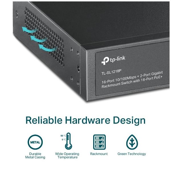 TP-Link TL-SL1218P netwerk-switch Unmanaged Gigabit Ethernet (10/100/1000) Power over Ethernet (PoE) 1U Zwart (TL-SL1218P)