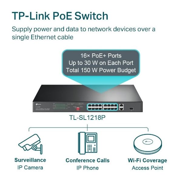 TP-Link TL-SL1218P netwerk-switch Unmanaged Gigabit Ethernet (10/100/1000) Power over Ethernet (PoE) 1U Zwart (TL-SL1218P)