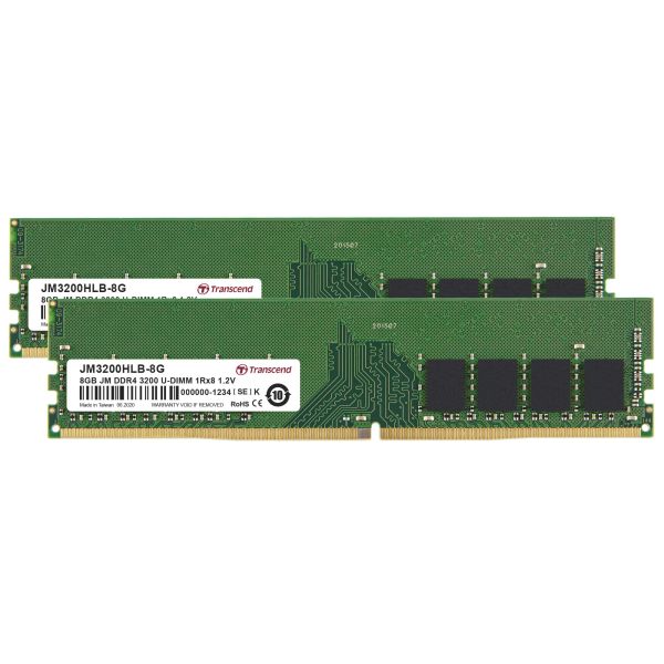 Transcend JetRam JM3200HLB-16GK geheugenmodule 16 GB 1 x 8 GB DDR4 3200 MHz (JM3200HLB-16GK)