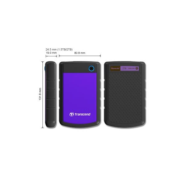Transcend StoreJet 25H3P (USB 3.0), 2TB externe harde schijf 2000 GB Zwart, Paars (TS2TSJ25H3P)