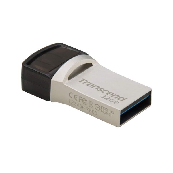 Transcend JetFlash 890 32GB USB flash drive USB Type-A / USB Type-C 3.2 Gen 1 (3.1 Gen 1) Zwart, Zilver (TS32GJF890S)