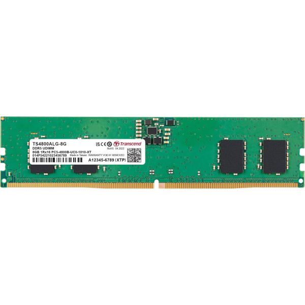 Transcend 8GB DDR5 4800 U-DIMM 1Rx16 1Gx16 CL40 1. geheugenmodule 1 x 8 GB 4800 MHz ECC (TS4800ALG-8G)