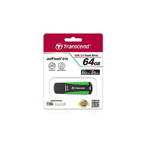 Transcend JetFlash 810 64GB USB 3.0 USB flash drive USB Type-A 3.2 Gen 1 (3.1 Gen 1) Zwart, Groen (TS64GJF810)