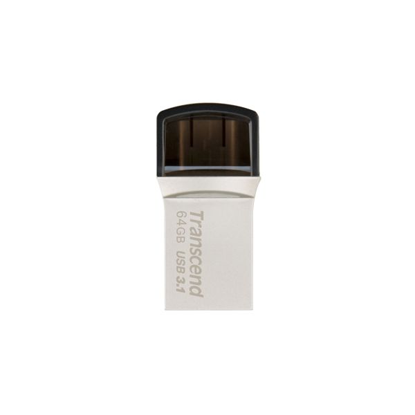 Transcend JetFlash 890 64GB USB flash drive USB Type-A / USB Type-C 3.2 Gen 1 (3.1 Gen 1) Zwart, Zilver (TS64GJF890S)