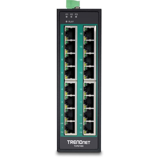 Trendnet TI-PG160 netwerk-switch Unmanaged Gigabit Ethernet (10/100/1000) Power over Ethernet (PoE) Zwart (TI-PG160)