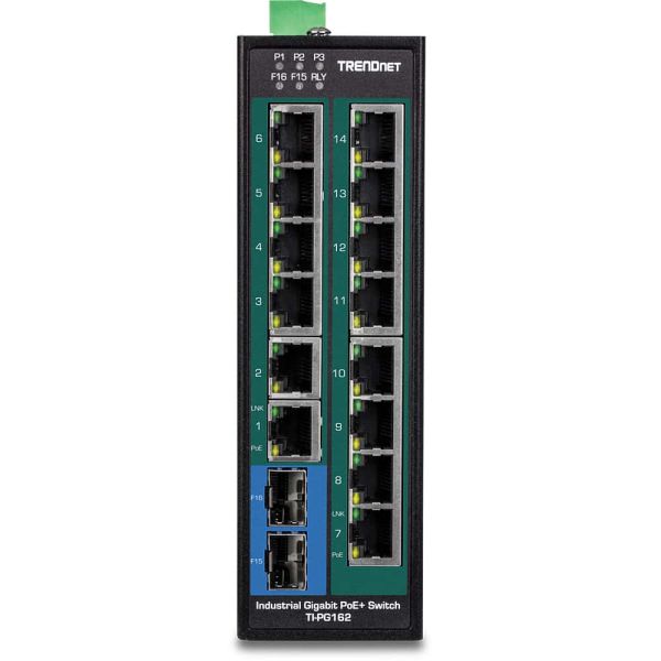 Trendnet TI-PG162 netwerk-switch Unmanaged Gigabit Ethernet (10/100/1000) Power over Ethernet (PoE) Zwart (TI-PG162)