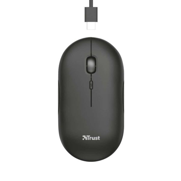 Trust Puck Draadloze Muis - Multi-device muis – USB en Bluetooth verbinding – 1600 DPI – Grijs (24059) Trust Puck Draadloze Muis - Multi-device muis – USB en Bluetooth verbinding – 1600 DPI – Grijs (24059)