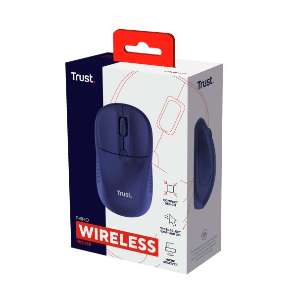 Trust Primo muis – draadloze muis – ambidextrous muis – RF draadloos – optische muis – Blauw (24796)