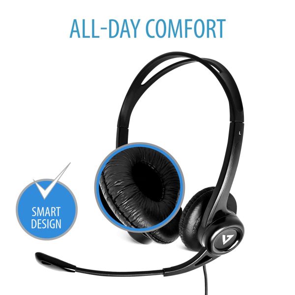 V7 HU311-2EP hoofdtelefoon/headset Bedraad Hoofdband Kantoor/callcenter USB Type-A Zwart (HU311-2EP)