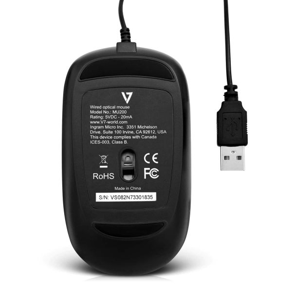 V7 MU200-1E muis Ambidextrous USB Type-A Optisch 1600 DPI (MU200-1E)