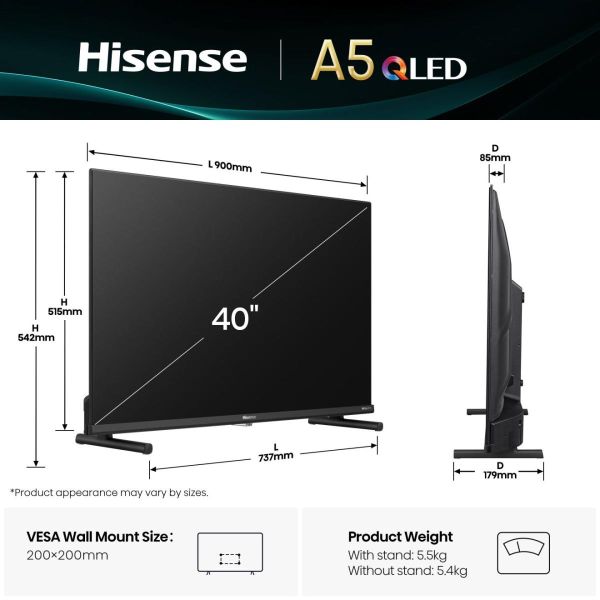 Hisense 40A5Q 101,6 cm (40") Full HD Smart TV Wifi Zwart (20016113) 2/2 Hisense 40A5Q 101,6 cm (40") Full HD Smart TV Wifi Zwart (20016113)