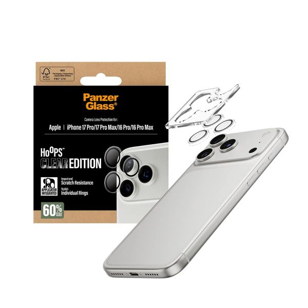 PanzerGlass ® Hoops® Camera Lens Protector Transparent iPhone 17 Pro | iPhone 17 Pro Max | iPhone 16 Pro | 16 Pro Max Doorzichtige schermbeschermer Apple 1 stuk(s) (PG38406)