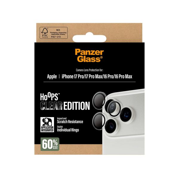 PanzerGlass ® Hoops® Camera Lens Protector Transparent iPhone 17 Pro | iPhone 17 Pro Max | iPhone 16 Pro | 16 Pro Max Doorzichtige schermbeschermer Apple 1 stuk(s) (PG38406)