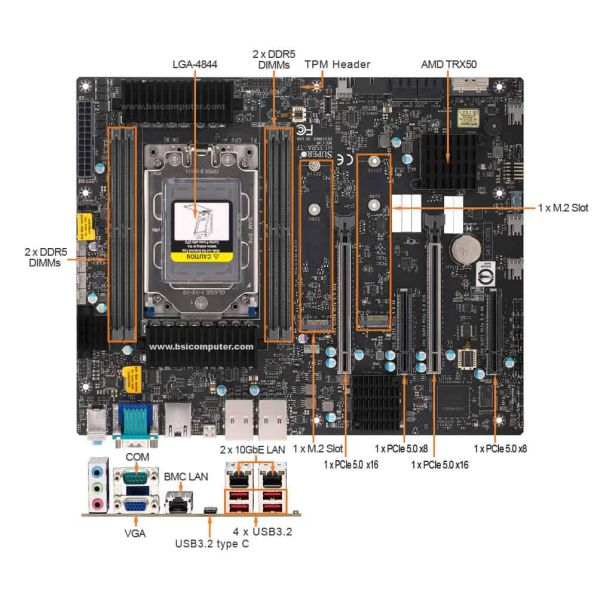 Super Micro Supermicro Motherboard H13SRA-TF - Mainboard - AMD TRX50 (MBD-H13SRA-TF-B) (MBD-H13SRA-TF-B)