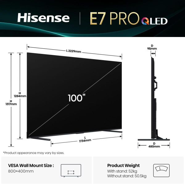 Hisense 100E7Q PRO 2,54 m (100") 4K Ultra HD Smart TV Wifi Zwart (100E7QPRO) Hisense 100E7Q PRO 2,54 m (100") 4K Ultra HD Smart TV Wifi Zwart (100E7QPRO)