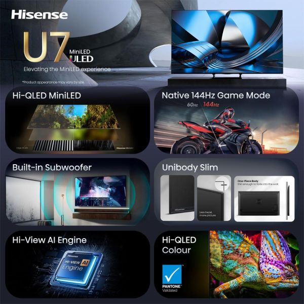 Hisense 55U7SE 139,7 cm (55") 4K Ultra HD Smart TV Wifi Zwart (20018749) Hisense 55U7SE 139,7 cm (55") 4K Ultra HD Smart TV Wifi Zwart (20018749)