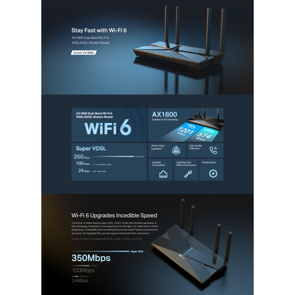 TP-Link Archer VX1800V WiFi6 VDSL/ADSL Router (ARCHERVX1800V)