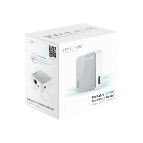 TP-Link TL-MR3020 Wi-Fi 4 802.11n Single Band 2.4GHz Built-in Ethernet Port 3G Gray White Portable (TL-MR3020 V3.2)