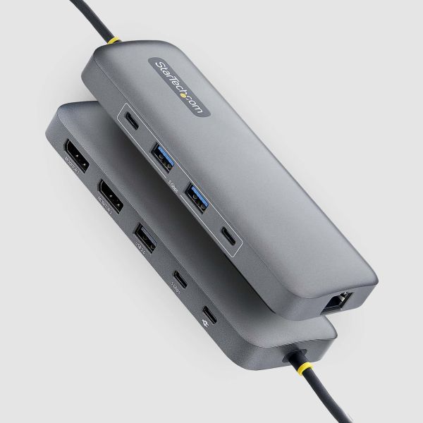 StarTech.com 10-in-1 USB-C naar Dual DisplayPort Multiport Adapter, 100W Power Delivery Charging, 2x 4K 60Hz, 5-Port 5Gbps Hub, Gigabit Ethernet, Type-C Mini Dock (189B-USBC-MULTIPORT)