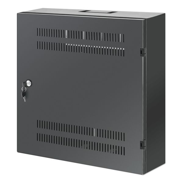 Intellinet Low-profile 19" wandkast met 4U horizontale en 2U verticale rails, slanke ruimtebesparende behuizing met slechts 170 mm diepte, ideaal voor AV/multimedia/surveillance, gemonteerd, zwart RAL 7021 (713689)