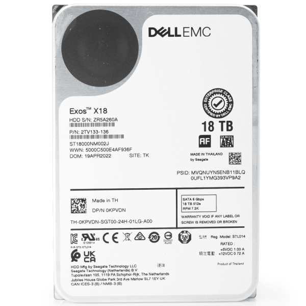 Dell/Seagate Exos X18 ST18000NM002J 18TB 7.2K RPM SATA 6Gb/s 512e PowerEdge Certified 3.5in Hard Drive (ST18000NM002J)