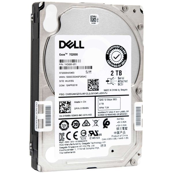 Dell Exos 7E2000 2TB SAS 12Gb/s 7.2K RPM SED 2.5in Hard Drive (ST2000NX0453-DELL-0Y6W8N)