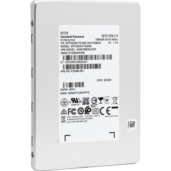 HP 5210 ION MTFDDAK7T6QDE-2AV1ZABHA P23486-003 7.68TB SATA 6Gb/s 2.5in Solid State Drive (MTFDDAK7T6QDE)