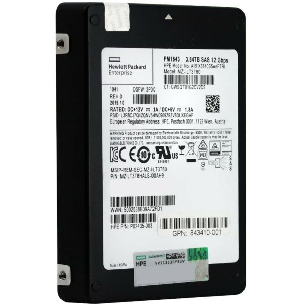 HP PM1643 MZILT3T8HALS-00AH9 P02435-003 3.84TB SAS 12Gb/s 2.5in Solid State Drive (MZILT3T8HALS)