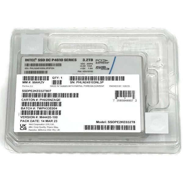 Intel P4610 SSDPE2KE032T807 M44420-100 3.2TB PCIe Gen 3.1 x4 4GB/s 3D TLC 3DWPD U.2 NVMe 2.5in Refurbished SSD (SSDPE2KE032T807-REF)