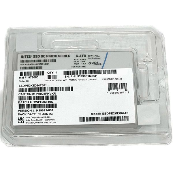 Intel DC P4610 SSDPE2KE064T8 SSDPE2KE064T801 6.4TB PCIe Gen 3.1 x4 4GB/s U.2 2.5in Solid State Drive (SSDPE2KE064T801)