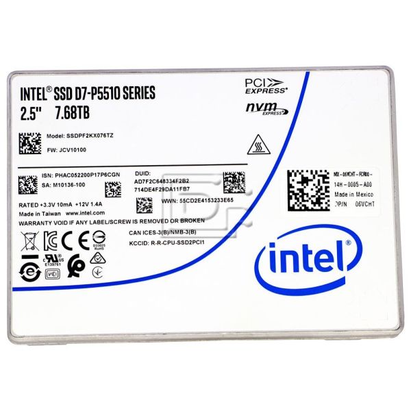 Intel D7-P5510 SSDPF2KX076TZ 7.68TB 1 DWPD PCIe Gen 4.0 x4 8GB/s 3D TLC U.2 NVMe 2.5in SSD (SSDPF2KX076TZ)