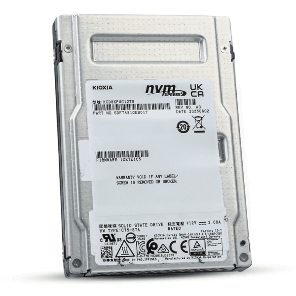 Kioxia CD8P-V KCD8XPUG12T8 12.8TB 3 DWPD PCIe Gen 5.0 x4 16GB/s 3D TLC U.3 NVMe 2.5in Mixed Use SSD in Dell G14 Tray (KCD8XPUG12T8_DELLG14)