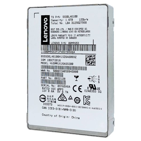 Lenovo Ultrastar SSD1600MM HUSMM1616ASS200 00MP653 1.6TB SAS 12Gb/s Write Intensive MLC 2.5in Solid State Drive (HUSMM1616ASS200)