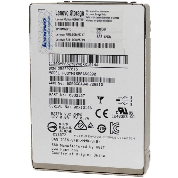 Lenovo Ultrastar SSD1600MM HUSMM1680ASS200 00MM719 800GB SAS 12Gb/s Write Intensive MLC 2.5in Solid State Drive (HUSMM1680ASS200)