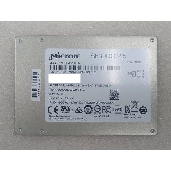 Micron S630DC MTFDJAK960MBT 960GB SAS 12Gb/s 2.5 Solid State Drive (MTFDJAK960MBT)