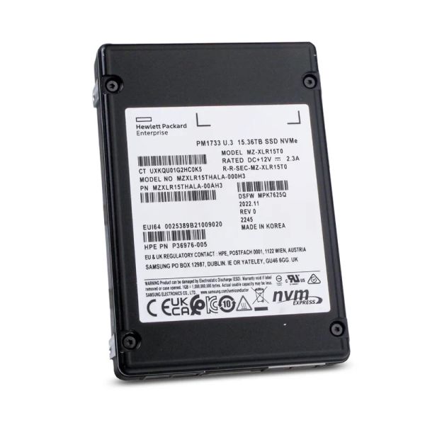 Samsung / HPE PM1733 MZXLR15THALA P36976-005 15.36TB PCIe Gen 4.0 x4 8GB/s U.3 NVMe 2.5in Refurbished SSD (MZXLR15THALA-REF)