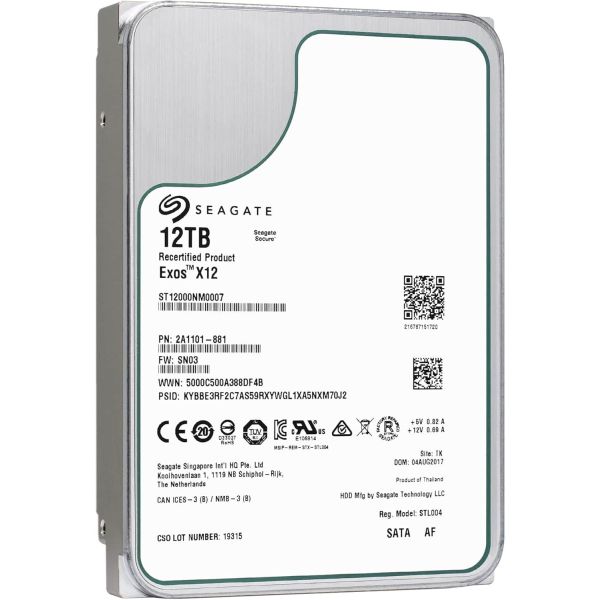 Seagate Exos X12 ST12000NM0007 12TB 7.2K RPM SATA 6Gb/s 512e 256MB 3.5 Hard Drive (ST12000NM0007)