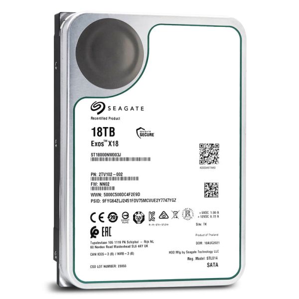 Seagate Exos X18 ST18000NM003J 2TV102-002 18TB 7.2K RPM SATA 6Gb/s 4Kn 3.5in Hard Drive (ST18000NM003J)