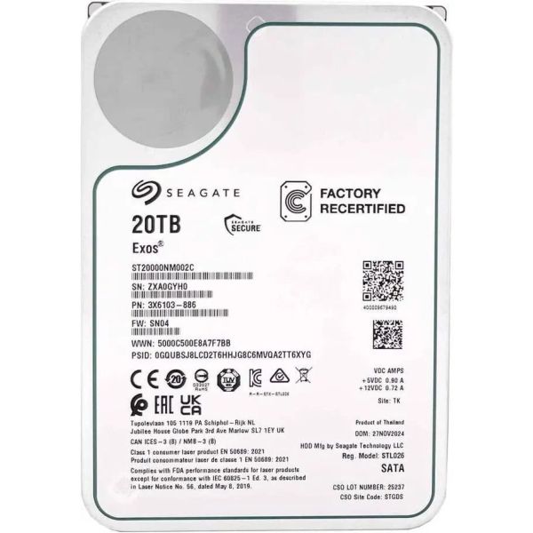 Seagate Exos ST20000NM002C 20TB 7.2K RPM SATA 6Gb/s 512e 3.5in Hard Drive (ST20000NM002C)