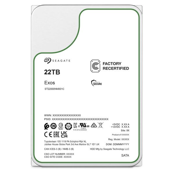 Seagate Exos 22TB 7.2K RPM SATA 3.5in (ST22000NM001C)