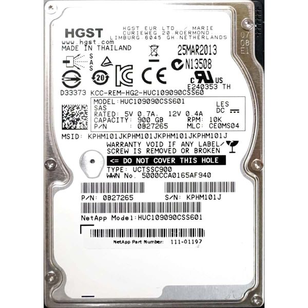 Western Digital HGST Ultrastar C10K900 HUC109090CSS601 0B27257 900GB 10K RPM SAS 6Gb/s 64MB 2.5 TCG Hard Drive (HUC109090CSS601_0B27257)