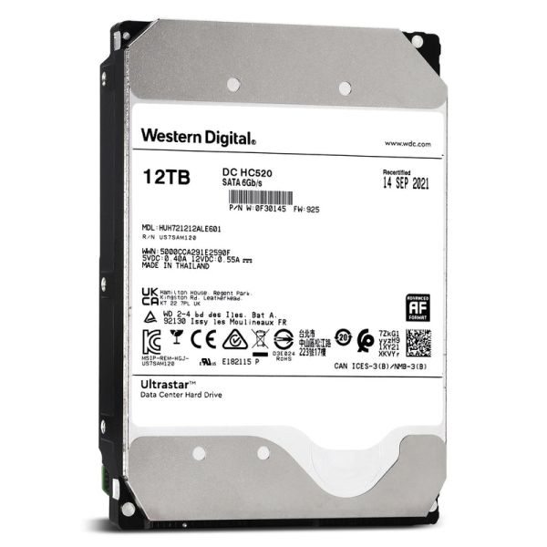 Western Digital Ultrastar DC HC520 HUH721212ALE601 0F30145 12TB 7.2K RPM SATA 6Gb/s 512e 3.5in Hard Drive (HUH721212ALE601)