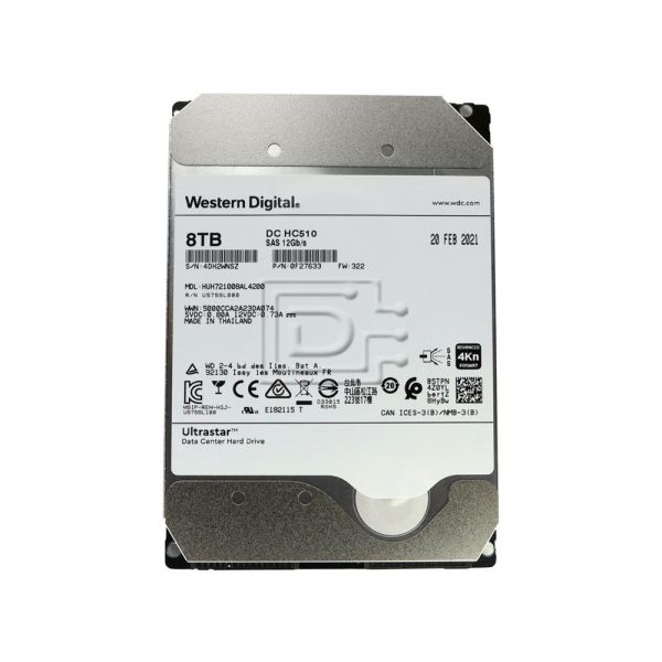 Western Digital Ultrastar DC HC320 8TB SAS 12Gb/s 3.5" Hard Drive (HUS728T8TAL4204_0B36399)