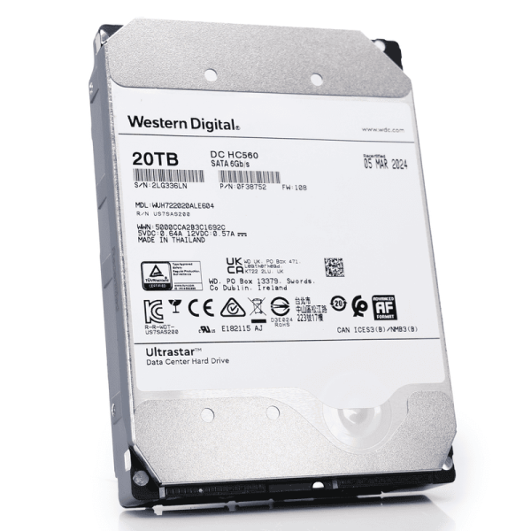 Western Digital Ultrastar HC560 WUH722020ALE604 0F38752 20TB 7.2K RPM SATA 6Gb/s 512e Power Disable 3.5in Hard Drive (WUH722020ALE604-0F38752_PWR)