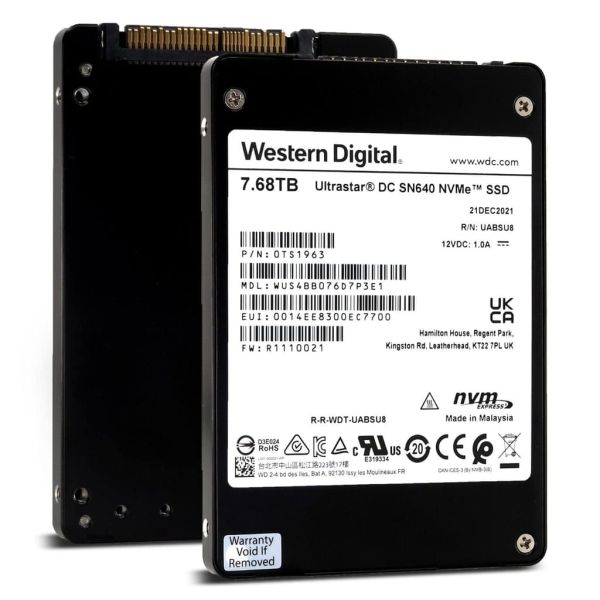Western Digital Ultrastar DC SN640 WUS4BB076D7P3E1 0TS1963 7.68TB PCIe Gen 3.1 x4 4GB/s 3D TLC U.2 NVMe 2.5in Solid State Drive (WUS4BB076D7P3E1)