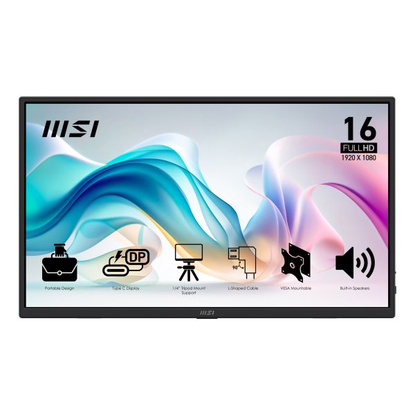 MSI PRO MP165 E6 Draagbare televisie en monitoor Draagbare monitor Zwart 39,6 cm (15.6") LED 1920 x 1080 Pixels (9S6-3PE50M-001)