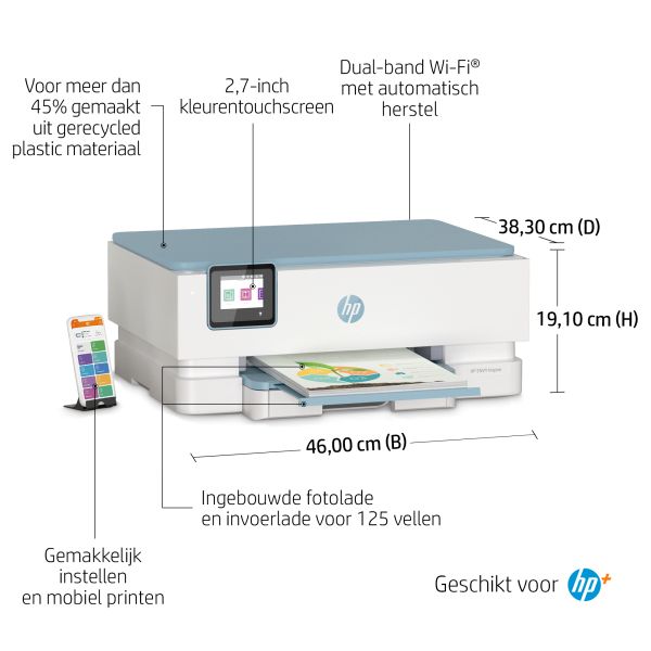 HP ENVY Inspire 7221e Draadloos All-in-One Kleur Printer, Instant Ink; Foto's printen (2H2N1B#686)